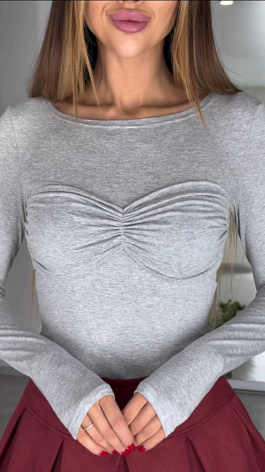 Женский трендовый лонгслив с имитацией бра вискоза Серый Одесса - изображение 5