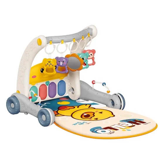 Музыкальный игровой коврик-ходунки 2в1 с пианино, погремушками и зеркальцем, коврик для детей, серый Каменец-Подольский