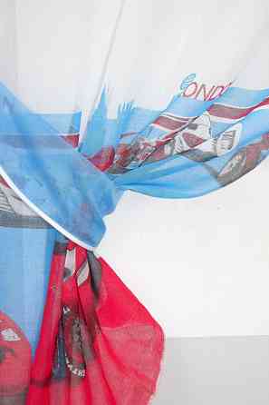 Кухонный комплект VR-Textil № 062к шторка с ламбрекеном голубой с белым 150х170 см (59-740) Киев