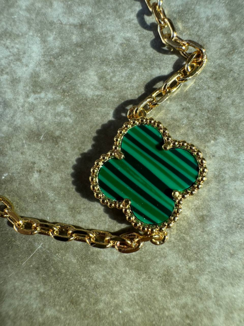 Van Cleef набір 3 предмети малахіт — сережки, кільце, браслет / зелена емаль / лимонне золото / проба, гравіювання Одеса - фото 6