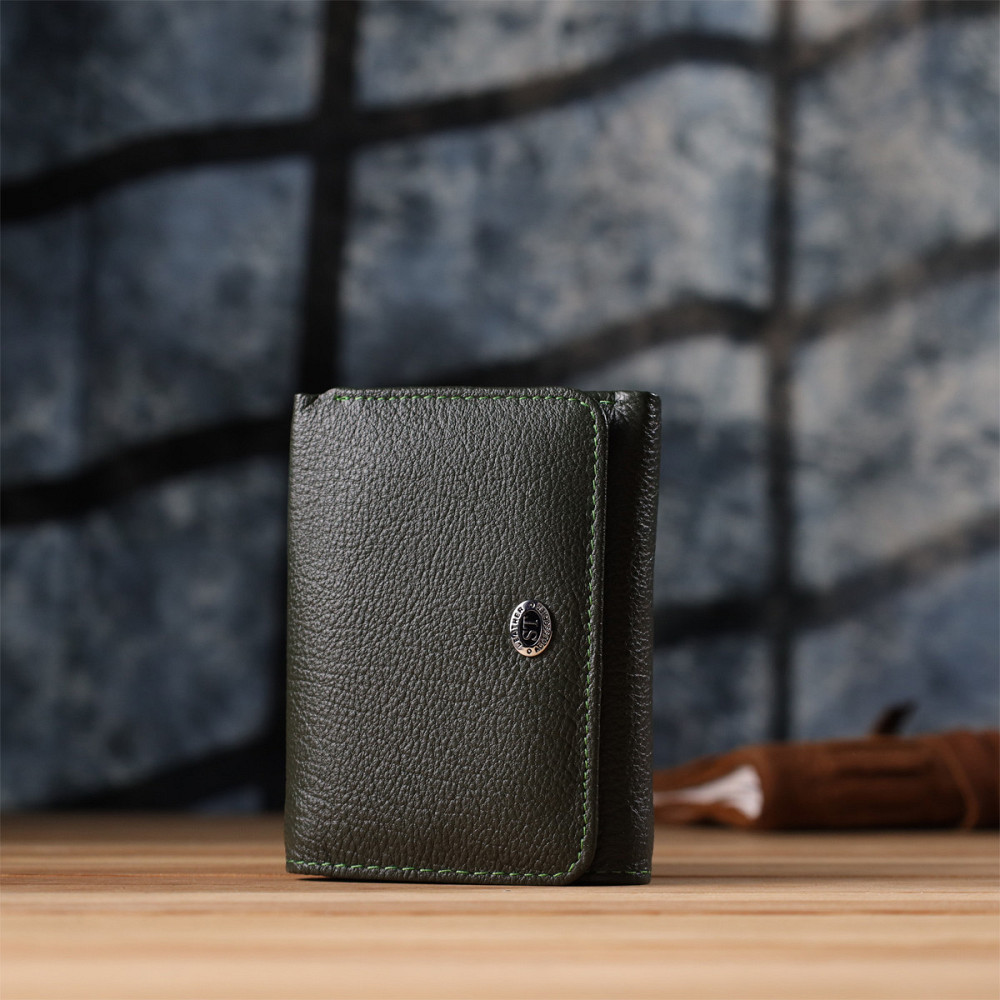 Жіночий гаманець компактного розміру з натуральної шкіри ST Leather 23072 Зелений Київ - фото 10