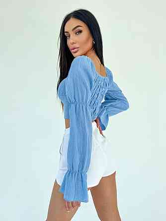 Жіночий літній романтичний топ муслін 100% бавовна Блакитний Одеса