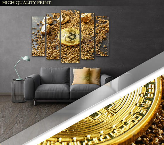 Модульна картина у вітальню / спальню Золотий Биткоин Art-376_5 ( 80х118см ) Київ