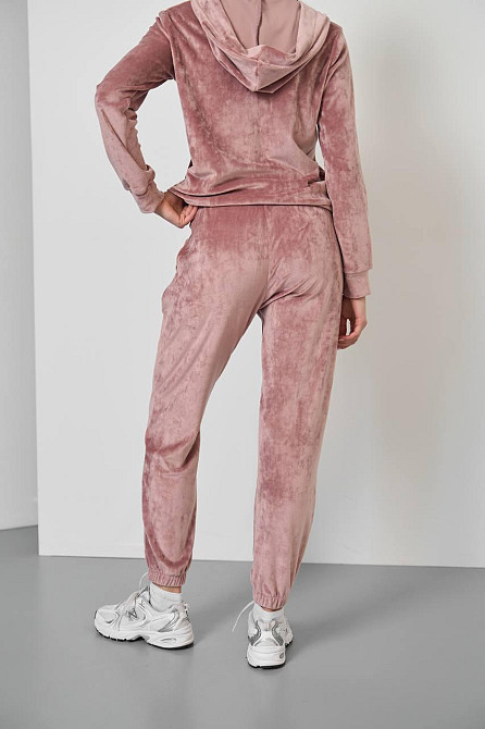 Женский велюровий костюм на змейке с капюшоном Розовый M Харьков - изображение 2