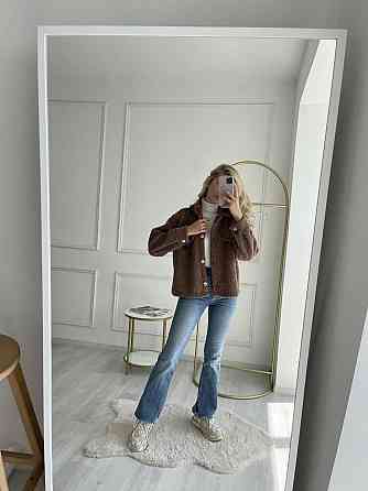 Женская укороченная куртка-рубашка из мягкой овчины Тедди Шоколад Одесса