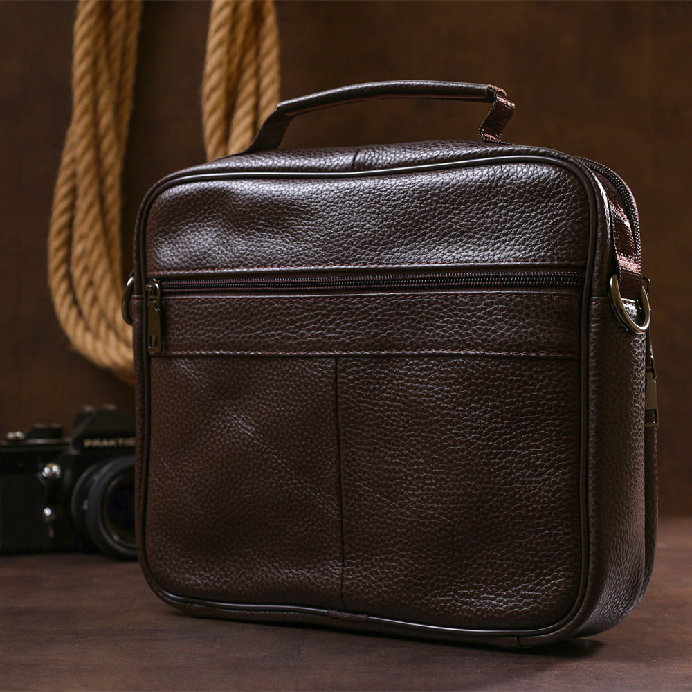 Практична шкіряна чоловіча сумка Vintage 20670 Коричневий Київ - фото 2