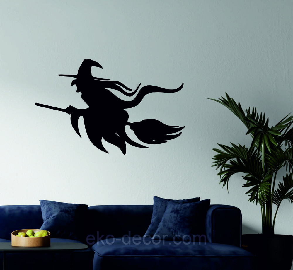 Декоративное настенное Панно «Ведьма на метле с котом», Декор на стену 70*45 см, Черный Киев - изображение 5