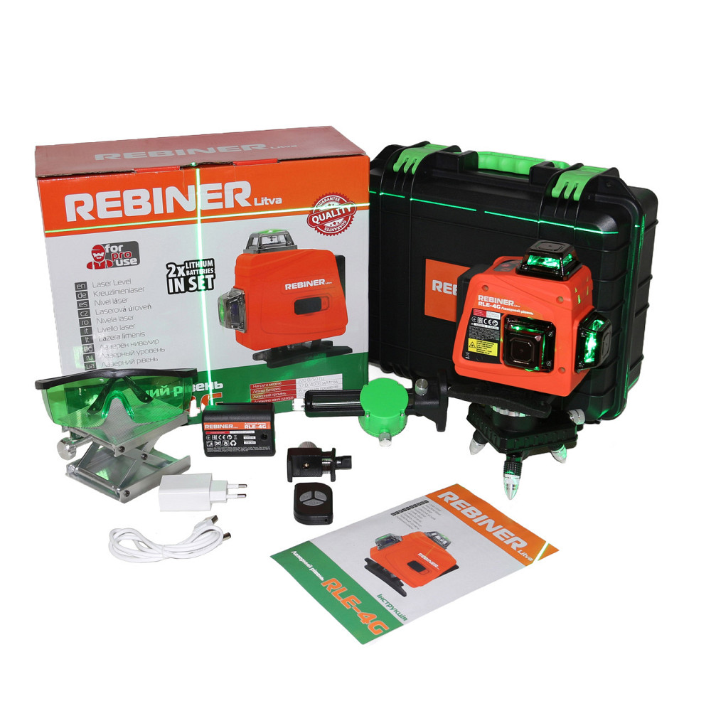 Лазерний рівень 16 променів Rebiner RLE-4G зелений діод (4000 мА / год), гарантія 36 міс Львів - фото 1