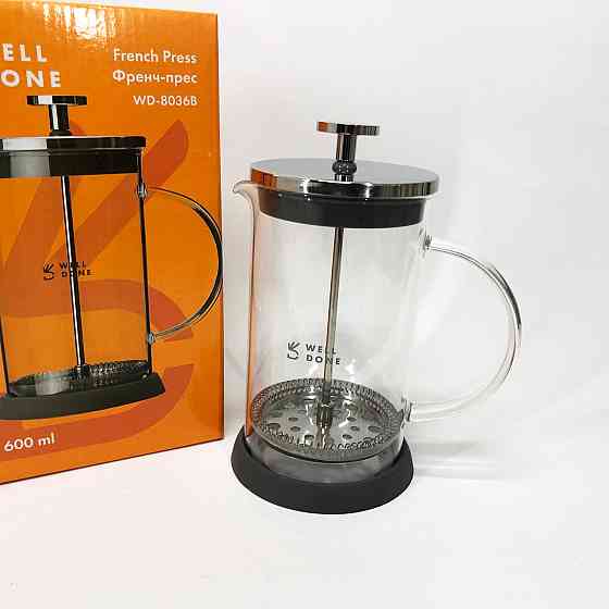 Стильний скляний заварювальний чайник Well Done WD-8036B 600 мл, Френч-прес для кави до кавоварки EF-21 Івано-Франківськ