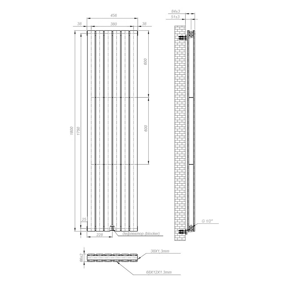 Вертикальний радіатор NAVIN Largo Double 456х1800-6, anticor, антрацит Київ - фото 14