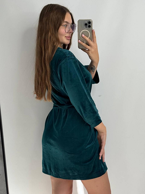 Халат женский плюш велюр под пояс Изумруд L Харьков - изображение 2