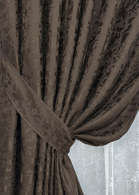 Комплект штор VR-Textil Льон Мармур 200х270 2шт і Тюль 500х270 1910ш-1400т Венге з білим 71-138/6 Київ - фото 4