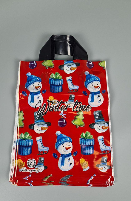 Пакет ламінований з петльовою ручкою маленький Н.Год "Сніговик" (25х30) Рендпако (25 шт.) Харків - фото 1