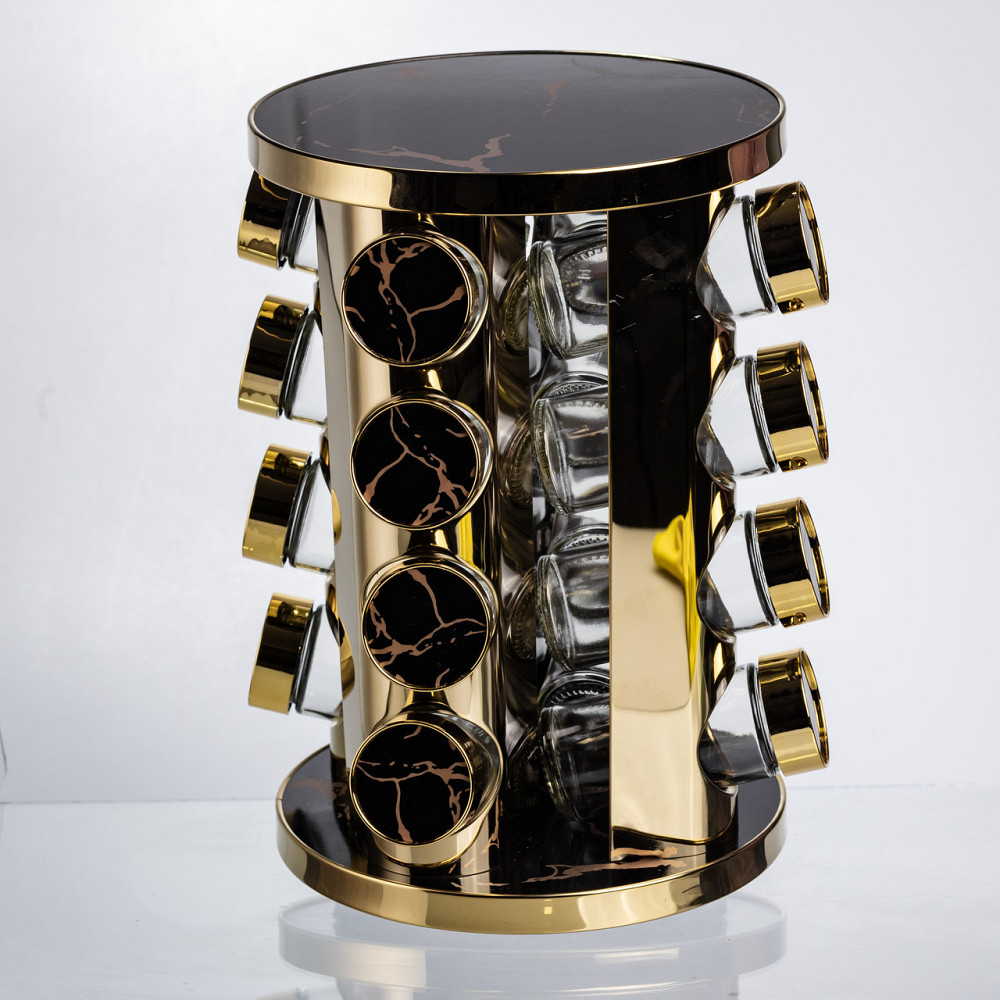 Карусель для спецій 16 баночок по 100 мл чорний мармур HP-1370 Київ - фото 5