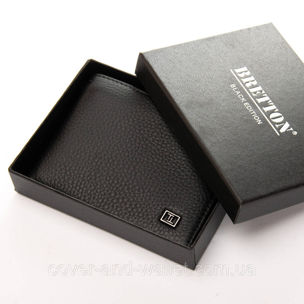 Невеликий чоловічий гаманець чорного кольору з натуральної шкіри Bretton Київ - фото 7