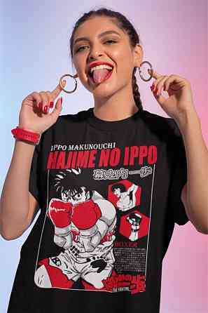 Футболка для хлопчика з аніме принтом Хаджіме Но Іппо Боксінг оверсайз (зріст від 165 до 180) Чорний AnimeJ0383m Дніпро