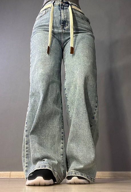 Джинси жіночі Dicesil 9153 palazzo jeans широкі стрейчеві завишена талія палаццо ремінь косичка блакитні, блакитний, 28, 28, 74 см, 100 см Київ - фото 8