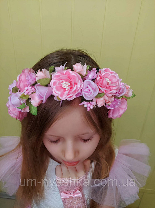 Рожевий обідок віночок з квітами "5 троянд" Кривий Ріг - фото 1