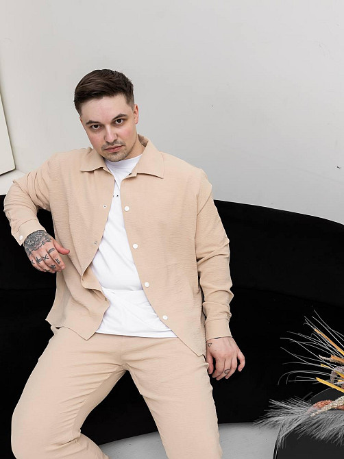 Чоловічий літній костюм Casual сорочка і штани Оверсайз жатка весна літо SANE бежевий Одеса - фото 8