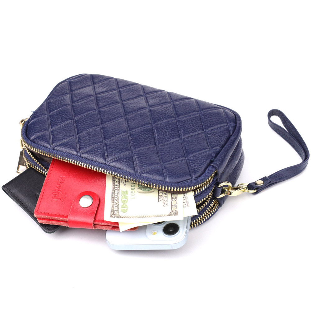 Зручна шкіряна сумка на три відділення для жінок Vintage 22892 Синій Київ - фото 8