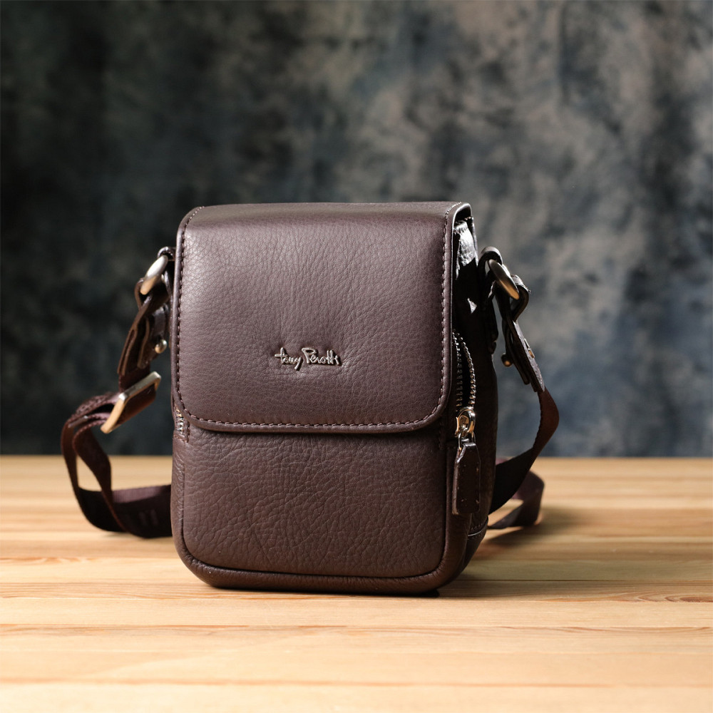 Компактная мужская сумка из мягкой натуральной кожи Коричневый (Tony Perotti) Киев - изображение 3