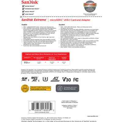 Карта пам&apos;яті SanDisk 512GB microSD class 10 UHS-I U3 V30 Extreme (SDSQXAV-512G-GN6MA) Вінниця