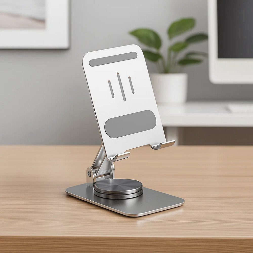 Підставка під телефон, для смартфона або планшета складна, настільна, металева до 12 дюймів, срібляста Кам'янець-Подільський - фото 1