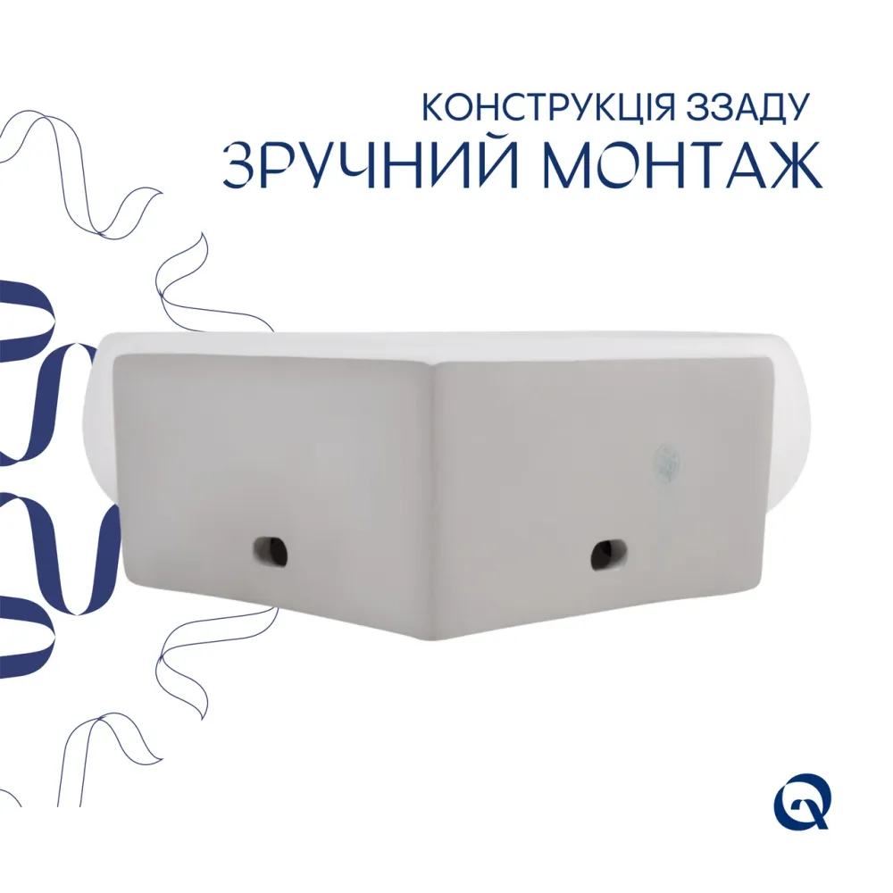 Комплект Qtap Leo N: Раковина подвесная угловая овальная 380x360x130 мм WHITE + Донный клапан PU02O Киев - изображение 5