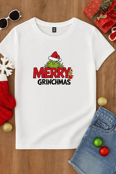 Новогодняя унисекс футболка с принтом турецкий кулир хлопок Белый, 50/54 Одесса - изображение 1