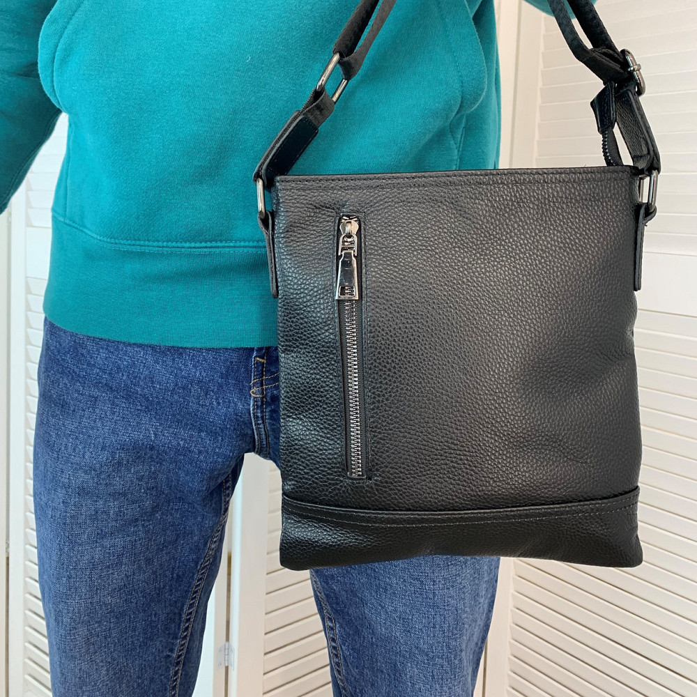 Барсетка мужская кожаная на плечо каркасная повседневная, чернаяMasterSem Киев - изображение 1