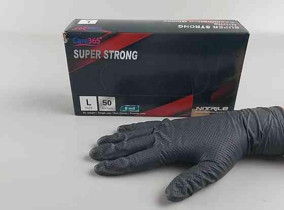 Рукавички нітрилові чорні суперміцні 50 шт. господарські, розмір L "CARE 365" (1 пачка) Харків