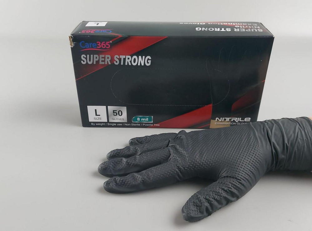 Рукавички нітрилові чорні суперміцні 50 шт. господарські, розмір L "CARE 365" (1 пачка) Харків - фото 1