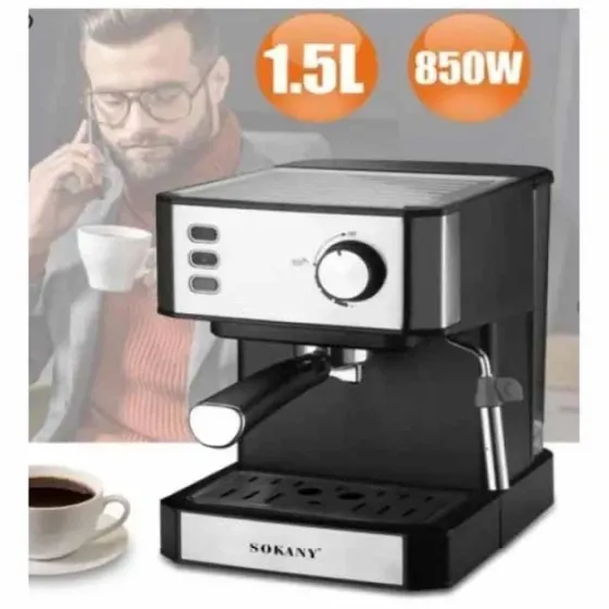 Ріжкова кавоварка еспресо Sokany SK-04005 850 Вт: кавомашина з капучинатором, 1.5 л, корпус з нерж. сталі Одеса
