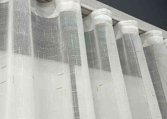 Короткий тюль VR-Textil 1211т Івонна Льон Молочний з золотистим вкрапленням 270х170 см (43-338) Київ