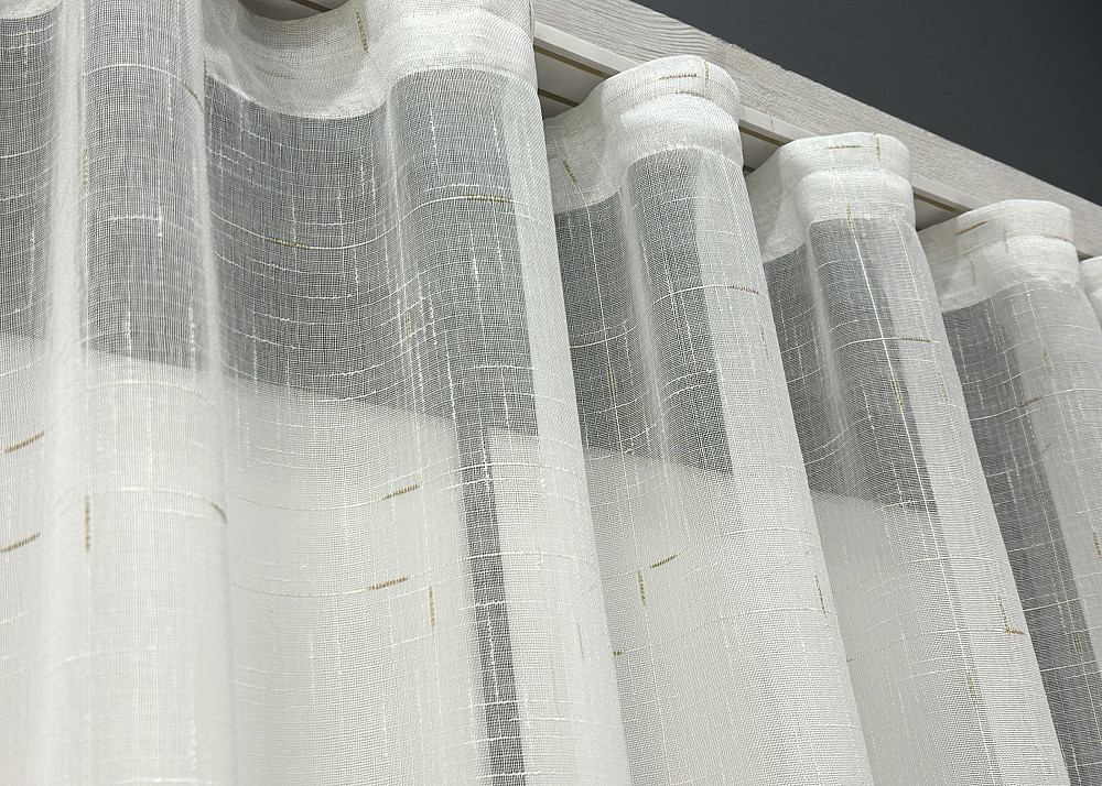 Короткий тюль VR-Textil 1211т Івонна Льон Молочний з золотистим вкрапленням 270х170 см (43-338) Київ - фото 6