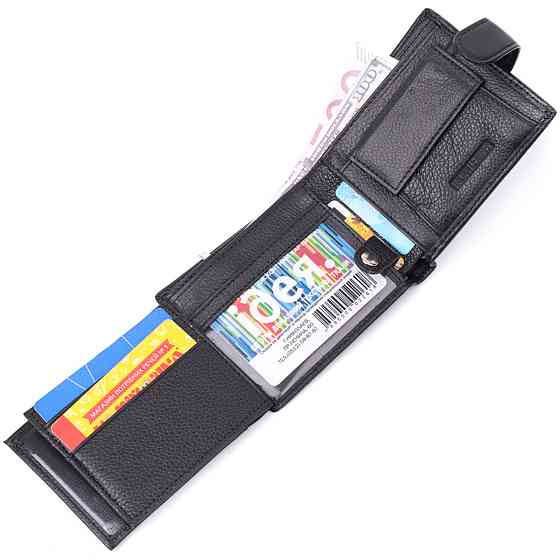 Якісний горизонтальний гаманець із натуральної шкіри ST Leather 22455 Чорний Київ