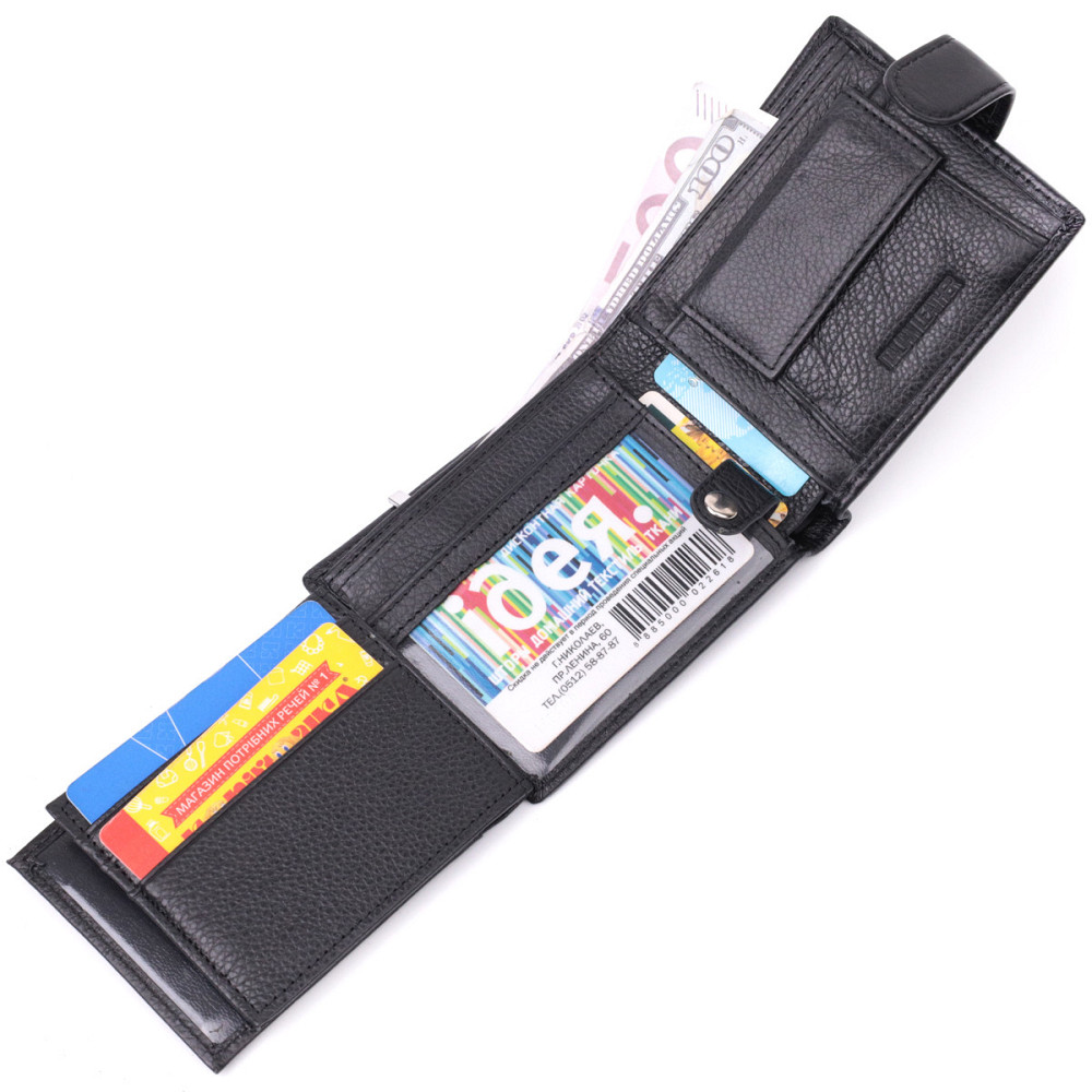 Качественный горизонтальный бумажник из натуральной кожи ST Leather 22455 Черный Киев - изображение 6