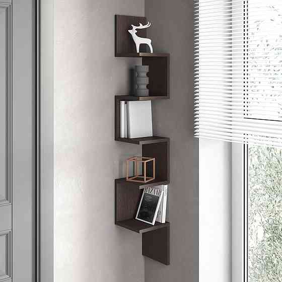 Полка настенная VAYS M-9 Венге Темный, угловая, из 5 секций, ЛДСП, 20×20×128 см - для дома, офиса, гостиной Львов