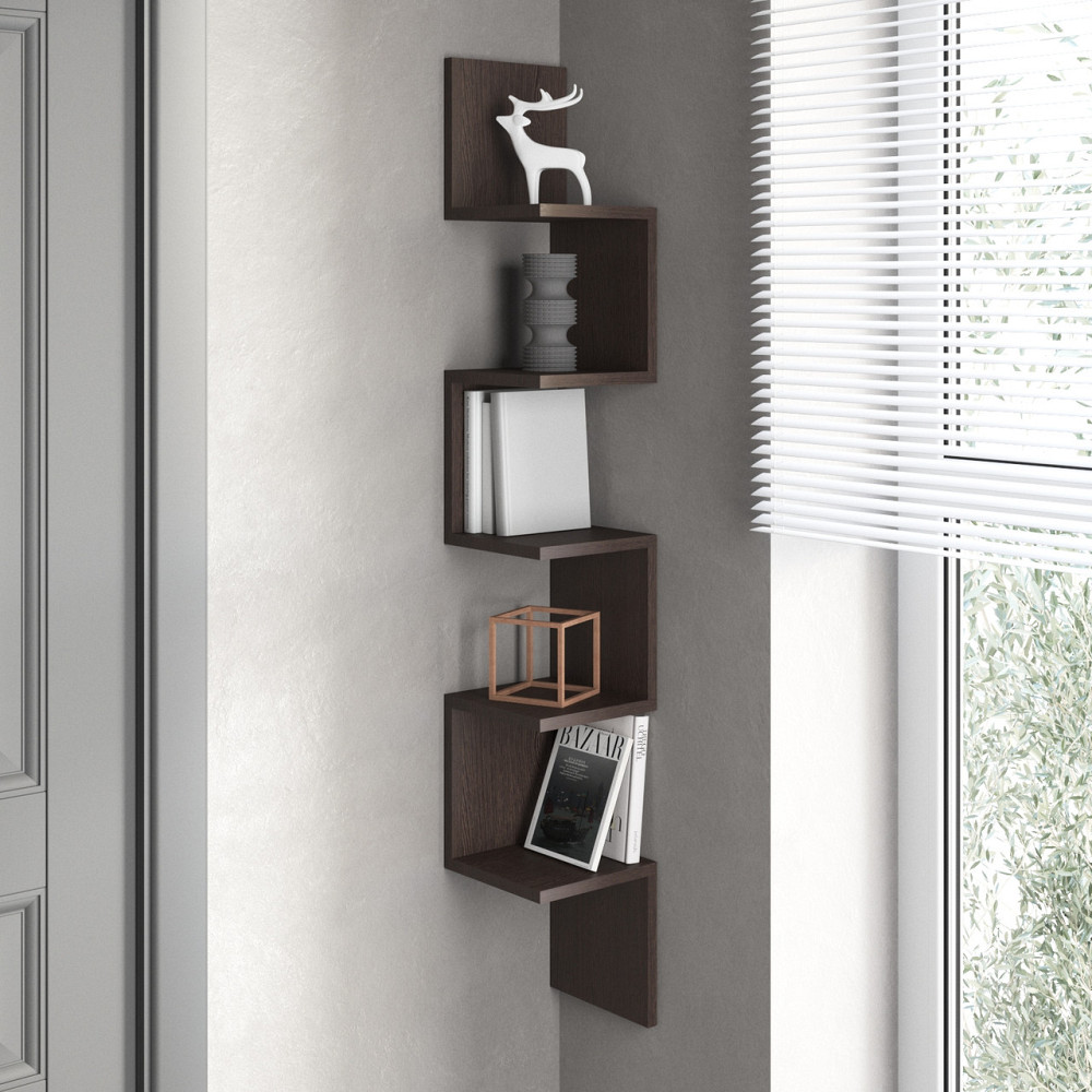 Полка настенная VAYS M-9 Венге Темный, угловая, из 5 секций, ЛДСП, 20×20×128 см - для дома, офиса, гостиной Львов - изображение 1