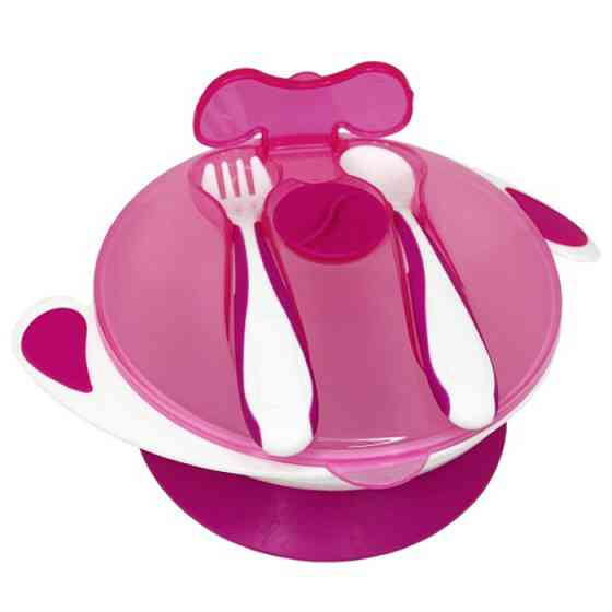 Тарілка на присосці з ложкою та виделкою MGZ-0109(Crimson) 350 мл Вінниця