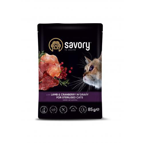 Влажный корм Savory для стерилизованных кошек, ягненок с клюквой в соусе, пауч, 85 г Киев - изображение 1
