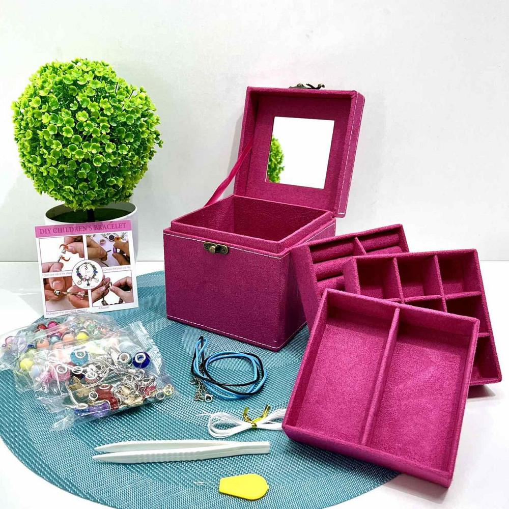 Набір для творчості прикраси дзеркальце набір намистин та підвісок основи для браслетів та намиста пінцет у валізі Рожевий Чернигов - изображение 1