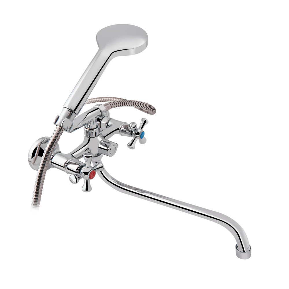 Змішувач для ванни Lidz Lamb 1401 з поворотним виливом двовентильний (з душовим гарнітуром) LDLAM1401CRM22017 Chrome Київ - фото 1