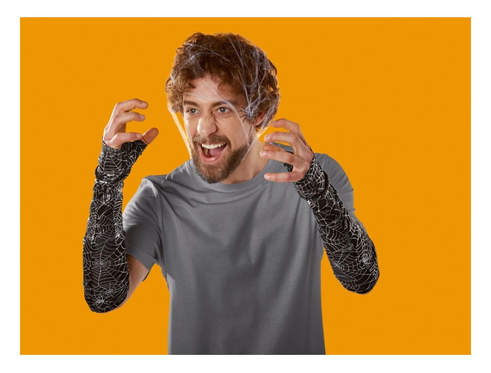 Мітенки рукавички без пальців високі принт павутинка з павуками універсальні Хелловін 35 см чорний Київ - фото 7