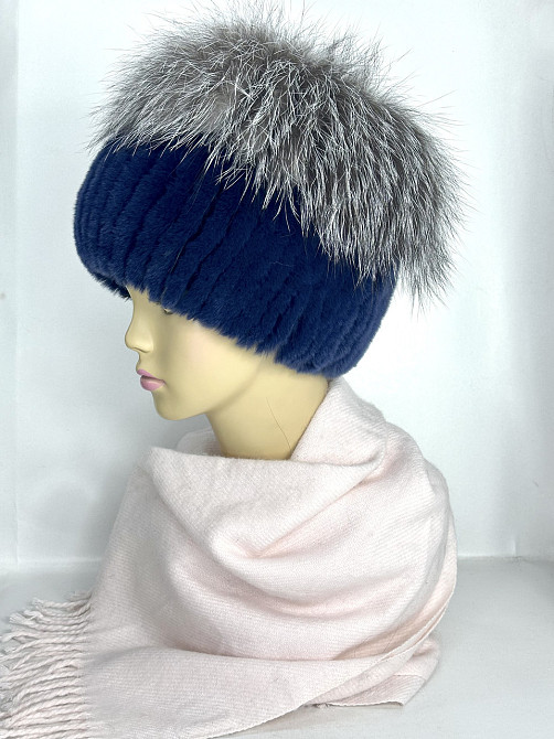 Шапка хутряна жіноча кубанка Мерлін Темно-синій Харків - фото 3