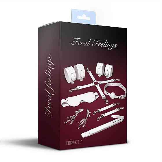 Набір Feral Feelings BDSM Kit 7 White, наручники, поножі, конектор, маска, падл, кляп, затискачі Sex Aura Київ