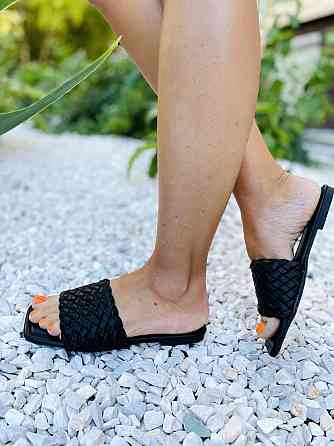 Seastar Модні шльопанці жіночі зі штучної шкіри чорні на низькому ходу SEASTAR T375P р. 36-41 Коломыя