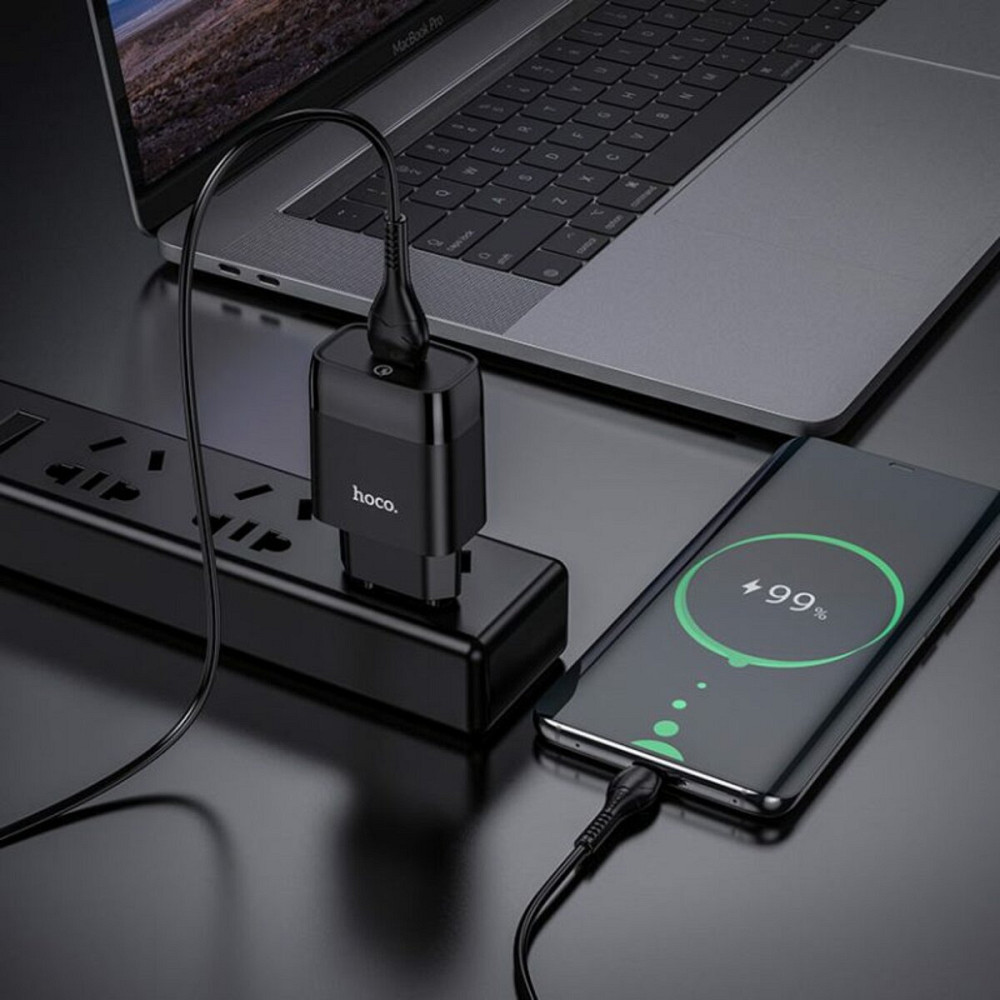 Мережевий зарядний пристрій HOCO C72Q Glorious single port QC3.0 charger set(Type-C)  Black Київ - фото 5