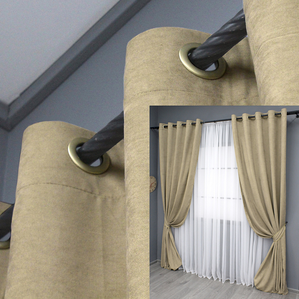 Комплект штор на люверсах VR-Textil Микровелюр Petek YL № 1801ш 150х270 см 2 шт Кремовый (37-0267) Киев - изображение 1