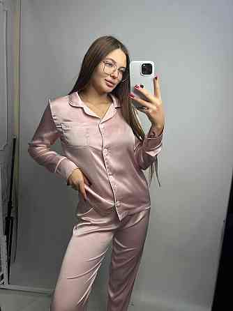Комплект шовковий трійка сорочка з шортами і штанами Пудровий L Харків